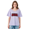 Lela % 100 Pamuklu Baskılı V Yaka Bayan T Shirt 6010022 LİLA