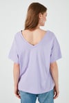 Lela % 100 Pamuklu Baskılı V Yaka Bayan T Shirt 6010022 LİLA