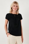 Lela Bağlamalı Yaka Kısa Kollu Regular Fit Bayan Bluz 5865641 SİYAH