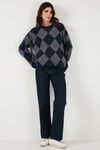 Lela Baklava Desenli Oversize Bisiklet Yaka Yumuşak Dokulu Bayan Kazak 4616262 LACİVERT