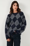 Lela Baklava Desenli Oversize Bisiklet Yaka Yumuşak Dokulu Bayan Kazak 4616262 LACİVERT