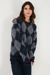 Lela Baklava Desenli Oversize Bisiklet Yaka Yumuşak Dokulu Bayan Kazak 4616262 LACİVERT