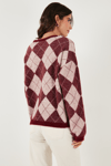 Lela Baklava Desenli Oversize Bisiklet Yaka Yumuşak Dokulu Bayan Kazak 4616262 BORDO