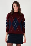 Lela Baklava Desenli Standart Fit Bisiklet Yaka Bayan Kazak 4615574 BORDO