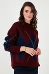 Lela Baklava Desenli Standart Fit Bisiklet Yaka Bayan Kazak 4615574 BORDO