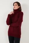 Lela Balıkçı Yaka Örme Uzun Bayan Kazak 4615018 BORDO