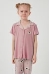 Lela Baskılı Beli Lastikli Gömlek Yaka Kısa Kollu Kız Çocuk Pijama Takımı 6576001 PEMBE