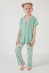 Lela Baskılı Beli Lastikli Gömlek Yaka Kısa Kollu Kız Çocuk Pijama Takımı 6576001 MİNT