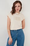 Lela Baskılı Bisiklet Yaka % 100 Pamuk Bayan T Shirt 5864217 TAŞ