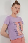 Lela Baskılı Bisiklet Yaka % 100 Pamuk Bayan T Shirt 6001003 LİLA