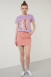 Lela Baskılı Bisiklet Yaka % 100 Pamuk Bayan T Shirt 6001003 LİLA