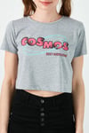 Lela Baskılı Bisiklet Yaka % 100 Pamuk Crop Bayan T Shirt 6001011 GRİ MELANJ