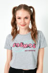 Lela Baskılı Bisiklet Yaka % 100 Pamuk Crop Bayan T Shirt 6001011 GRİ MELANJ