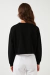 Lela Baskılı Bisiklet Yaka Pamuklu Crop Bayan Sweat 601MS1342 SİYAH