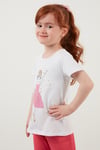 Lela Baskılı Bisiklet Yaka Pamuklu Kız Çocuk T Shirt 6211037 BEYAZ