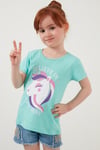 Lela Baskılı Bisiklet Yaka Pamuklu Kız Çocuk T Shirt 6211036 MİNT