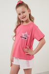 Lela Baskılı Bisiklet Yaka Pamuklu Kız Çocuk T Shirt 6211046 Açık Nar