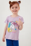 Lela Baskılı Bisiklet Yaka Pamuklu Kız Çocuk T Shirt 6211035 LİLA