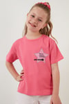 Lela Baskılı Bisiklet Yaka Pamuklu Kız Çocuk T Shirt 6211046 Açık Nar