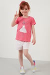 Lela Baskılı Bisiklet Yaka Pamuklu Kız Çocuk T Shirt 6211037 Açık Nar