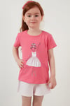 Lela Baskılı Bisiklet Yaka Pamuklu Kız Çocuk T Shirt 6211037 Açık Nar