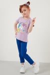 Lela Baskılı Bisiklet Yaka Pamuklu Kız Çocuk T Shirt 6211035 LİLA