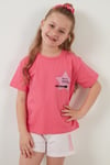 Lela Baskılı Bisiklet Yaka Pamuklu Kız Çocuk T Shirt 6211046 Açık Nar