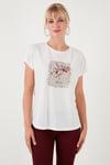 Lela Baskılı Bisiklet Yaka Regular Fit Kadın T Shirt 6671002 EKRU