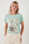 Lela Baskılı Bisiklet Yaka Regular Fit Kadın T Shirt 6671001 MİNT
