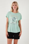 Lela Baskılı Bisiklet Yaka Regular Fit Kadın T Shirt 6671006 MİNT