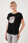 Lela Baskılı Bisiklet Yaka Regular Fit Bayan T Shirt 6671002 SİYAH