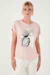 Lela Baskılı Bisiklet Yaka Regular Fit Bayan T Shirt 6671004 PUDRA