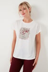 Lela Baskılı Bisiklet Yaka Regular Fit Kadın T Shirt 6671002 EKRU