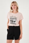 Lela Baskılı Bisiklet Yaka Regular Fit Bayan T Shirt 6671000 PUDRA