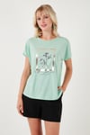Lela Baskılı Bisiklet Yaka Regular Fit Kadın T Shirt 6671006 MİNT