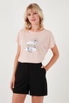 Lela Baskılı Bisiklet Yaka Regular Fit Bayan T Shirt 6671005 PUDRA