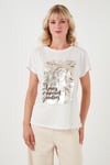 Lela Baskılı Bisiklet Yaka Regular Fit Bayan T Shirt 6671001 EKRU