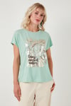 Lela Baskılı Bisiklet Yaka Regular Fit Kadın T Shirt 6671001 MİNT
