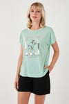 Lela Baskılı Bisiklet Yaka Regular Fit Kadın T Shirt 6671006 MİNT