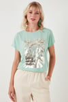Lela Baskılı Bisiklet Yaka Regular Fit Kadın T Shirt 6671001 MİNT
