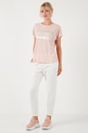 Lela Baskılı Bisiklet Yaka Regular Fit Bayan T Shirt 6671007 PUDRA