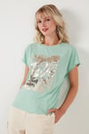 Lela Baskılı Bisiklet Yaka Regular Fit Kadın T Shirt 6671001 MİNT