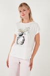 Lela Baskılı Bisiklet Yaka Regular Fit Kadın T Shirt 6671004 EKRU
