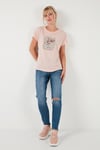 Lela Baskılı Bisiklet Yaka Regular Fit Bayan T Shirt 6671002 PUDRA