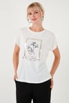 Lela Baskılı Bisiklet Yaka Regular Fit Bayan T Shirt 6671006 EKRU