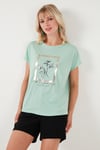 Lela Baskılı Bisiklet Yaka Regular Fit Kadın T Shirt 6671006 MİNT