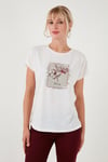 Lela Baskılı Bisiklet Yaka Regular Fit Kadın T Shirt 6671002 EKRU