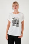 Lela Baskılı Bisiklet Yaka Regular Fit Bayan T Shirt 6671000 EKRU