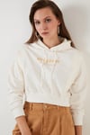 Lela Baskılı Kapüşonlu Pamuklu Crop Bayan Sweat 6001041 EKRU