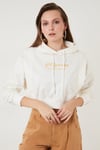 Lela Baskılı Kapüşonlu Pamuklu Crop Bayan Sweat 6001041 EKRU